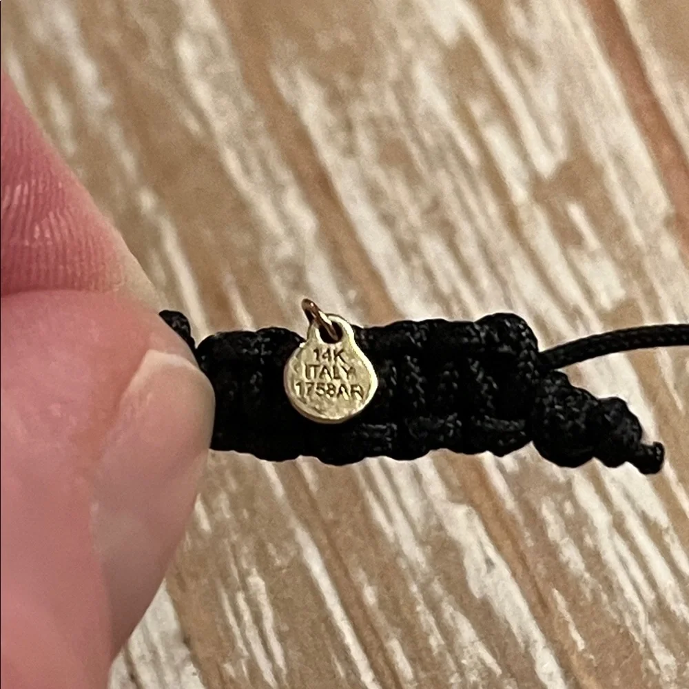 Minimalist Black Cord Bracelet with 14k Tri Color Gold Beads